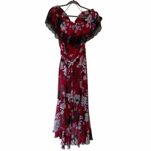 Jennifer Lopez hi-low Floral Ruffled lace Dress off or on shoulder lined